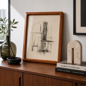 Vintage MCM Teak Wood Picture Frame Mid Century Modern 12x15 Tabletop Wall Mount